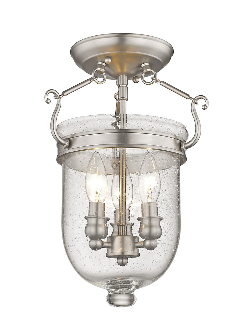 Livex Lighting 5081-91 Jefferson 3 Light Brushed Nickel Bell Jar Semi Flush with Seeded Glass - Image 5