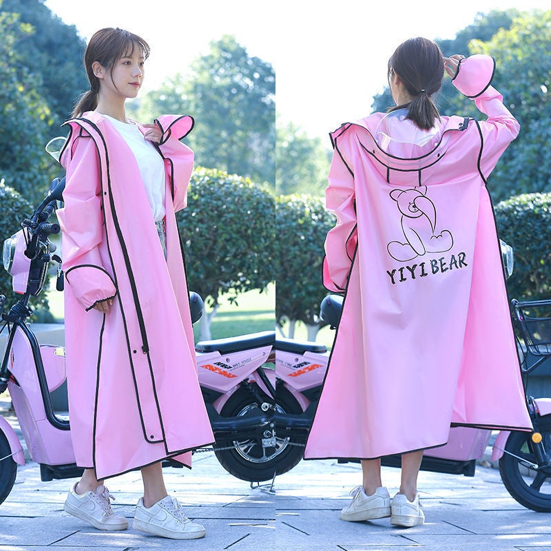 Generic New Battery Car Single Riding Mens and Womens One-piece Raincoat Widened and Lengthened Full-body Anti-rainstorm Poncho 5208 pink * double Brim + riding hiking + gloves 