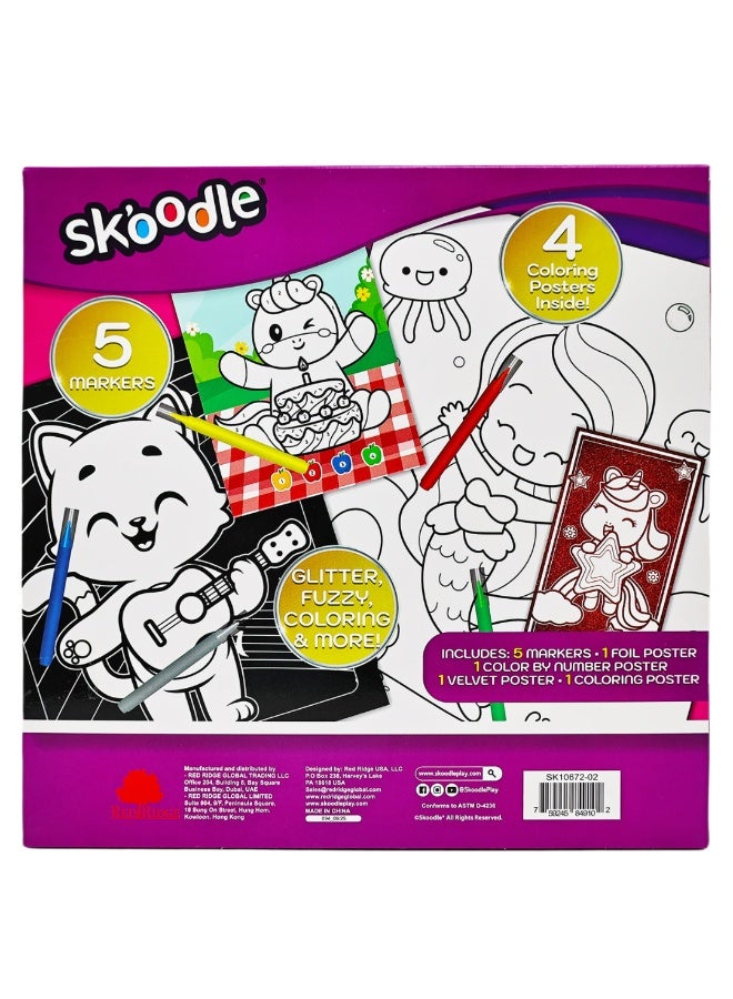 SKOODLE Super Deluxe Poster Set | 4 Fun Posters & 5 Markers | Educational & Learning Activity | Glitter, Fuzzy, Coloring & More |  Age 3+ - Image 2