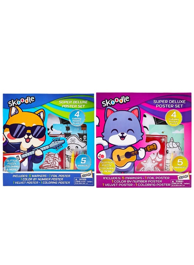 SKOODLE Super Deluxe Poster Set | 4 Fun Posters & 5 Markers | Educational & Learning Activity | Glitter, Fuzzy, Coloring & More |  Age 3+ - Image 3