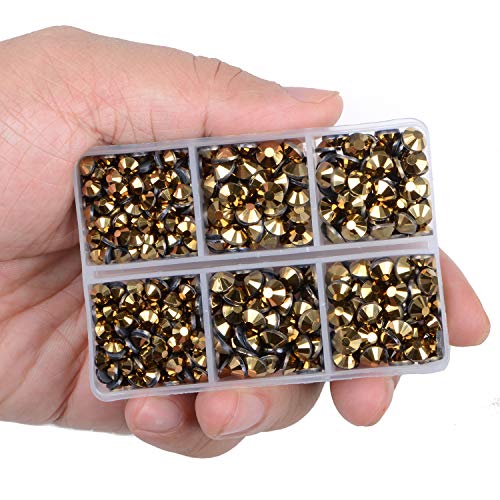 LPBeads 6400 Pieces Hotfix Rhinestones Metallic Gold Flat Back 5 Mixed Sizes Crystal Round Glass Gems with Tweezers and Picking Rhinestones Pen - Image 2