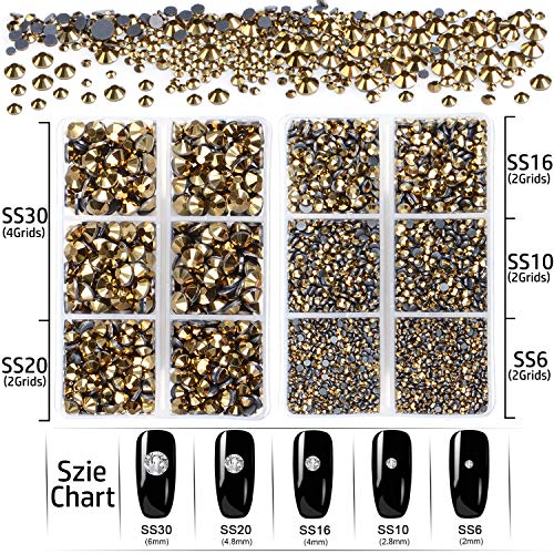 LPBeads 6400 Pieces Hotfix Rhinestones Metallic Gold Flat Back 5 Mixed Sizes Crystal Round Glass Gems with Tweezers and Picking Rhinestones Pen - Image 4