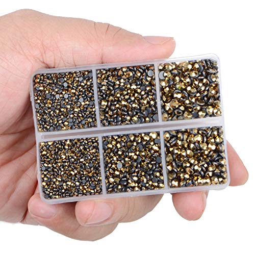 LPBeads 6400 Pieces Hotfix Rhinestones Metallic Gold Flat Back 5 Mixed Sizes Crystal Round Glass Gems with Tweezers and Picking Rhinestones Pen - Image 3