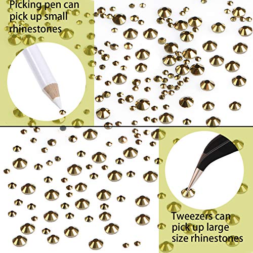 LPBeads 6400 Pieces Hotfix Rhinestones Metallic Gold Flat Back 5 Mixed Sizes Crystal Round Glass Gems with Tweezers and Picking Rhinestones Pen - Image 5