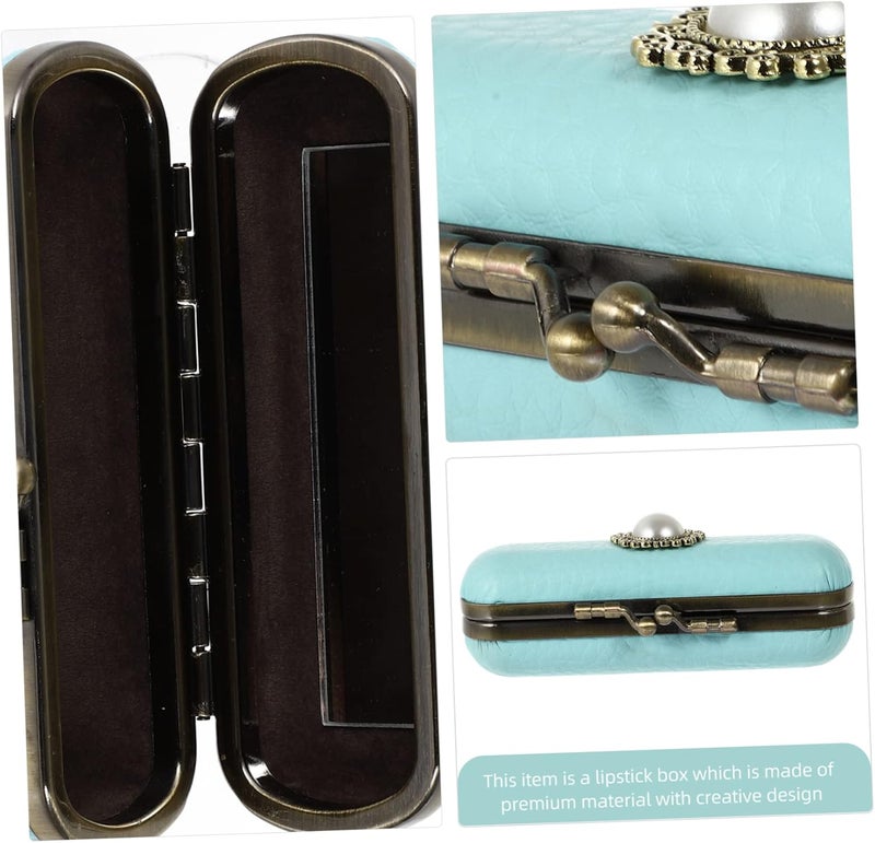 OUNONA Decorative Retro Style Lipstick Case with Mirror Compact Design for Travel and Daily Use Vintage Lychee Pattern for Makeup Lovers - Image 4