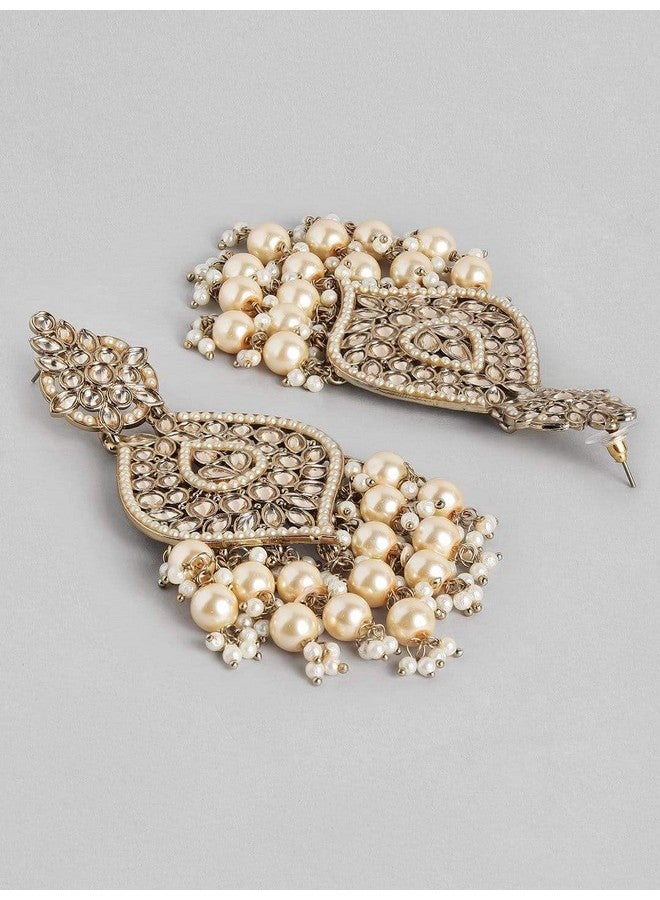 Rubans Gold Plated Handcrafted AD Studded & Gold Beads Chandbali Earrings For Women - Image 2