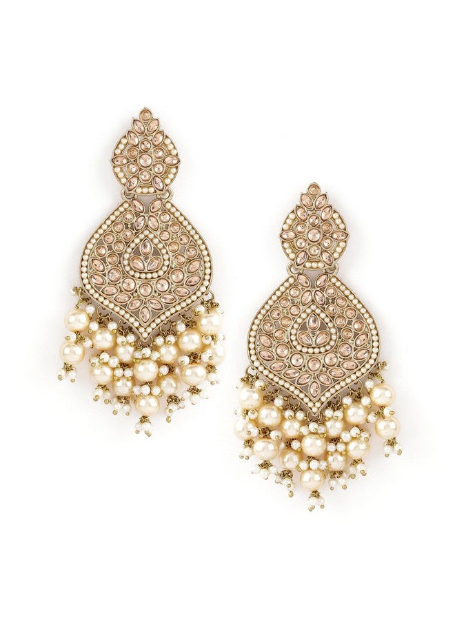 Rubans Gold Plated Handcrafted AD Studded & Gold Beads Chandbali Earrings For Women - Image 1