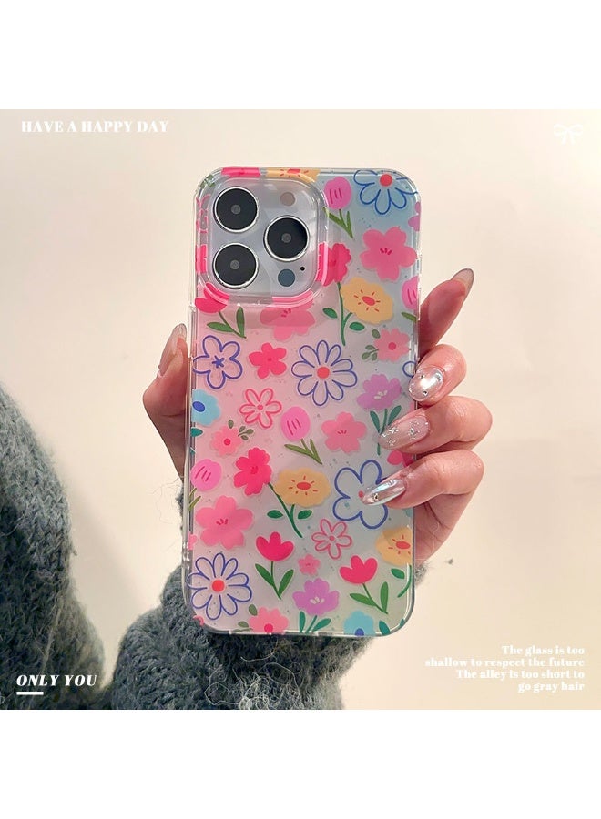 NIBEMINENT Colorful Flowers Protective TPU Case Cover For iPhone 16, Clear