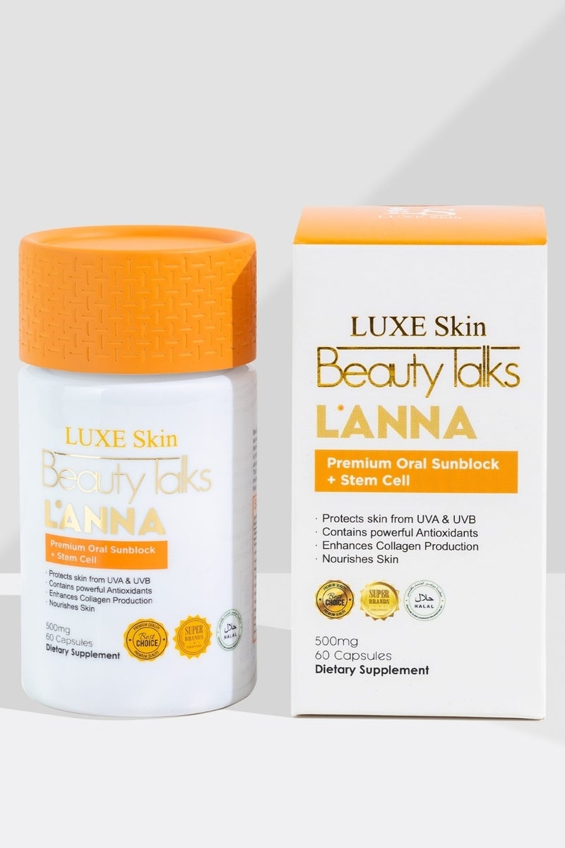 لوكس سكين بيوتي لالك لانا واقي شمس فموي فاخر + خلايا جذعية ٥٠٠ ملغ ٦٠ كبسولة