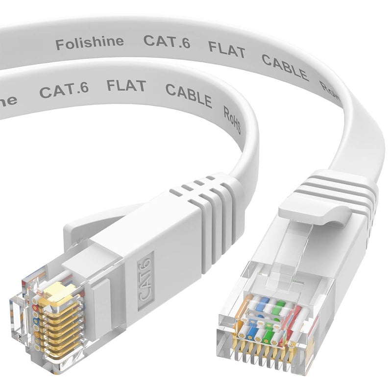 Folishine Cat 6e Ethernet Cable 10 ft, Flat Network Cable with Snagless Rj45 Connector for Ethernet Splitter, PS4, Xbox, High Soft LAN Cable More Flexible Than Cat5e/Cat5-White - Image 1