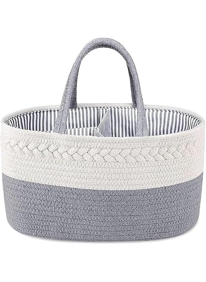 HOOKOR Baby Diaper Caddy, Nursery Storage Bin and Car Organizer for Diapers Wipes, Cotton Rope Basket Changing Table Caddy  - Image 1