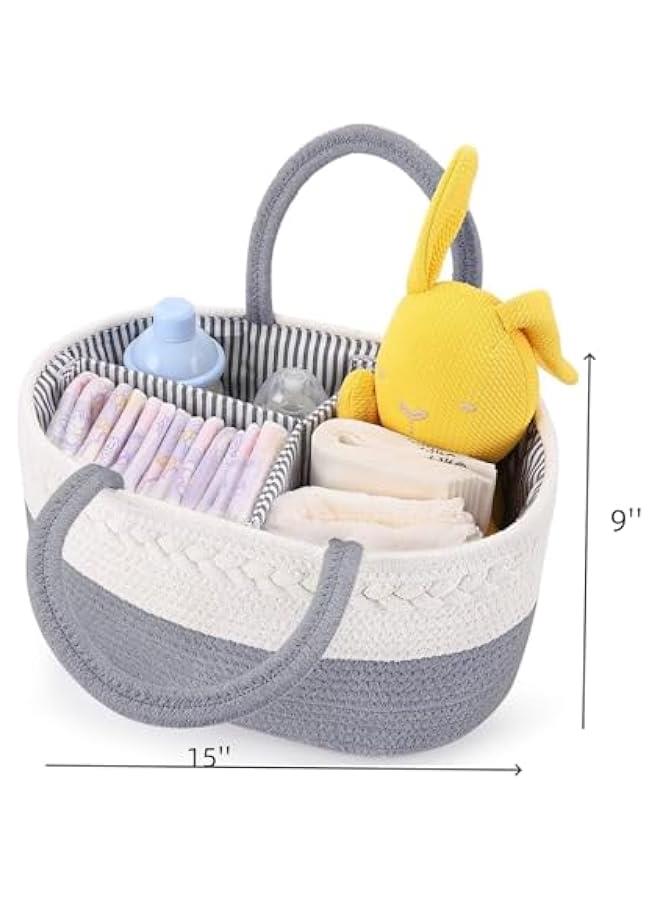 HOOKOR Baby Diaper Caddy, Nursery Storage Bin and Car Organizer for Diapers Wipes, Cotton Rope Basket Changing Table Caddy  - Image 2