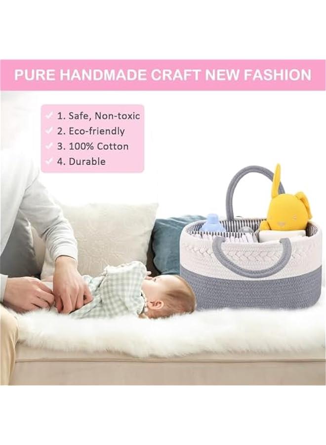 HOOKOR Baby Diaper Caddy, Nursery Storage Bin and Car Organizer for Diapers Wipes, Cotton Rope Basket Changing Table Caddy  - Image 3