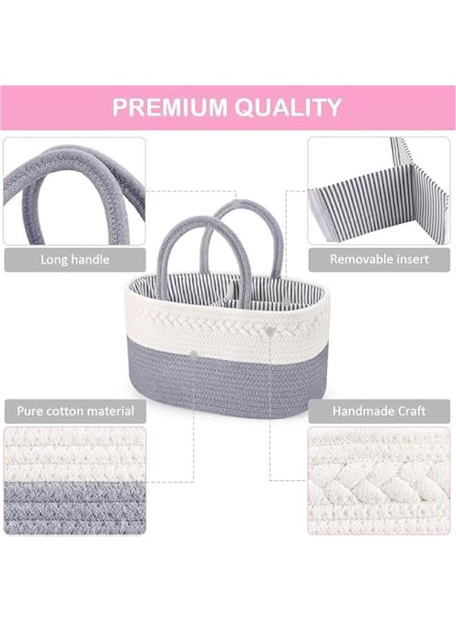 HOOKOR Baby Diaper Caddy, Nursery Storage Bin and Car Organizer for Diapers Wipes, Cotton Rope Basket Changing Table Caddy  - Image 4
