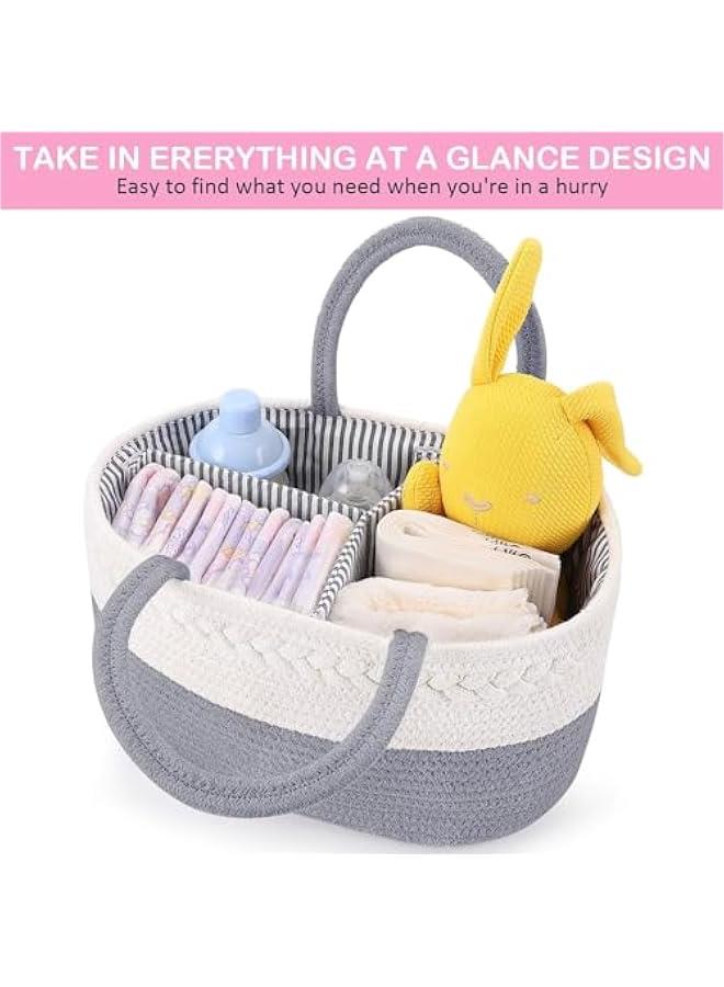 HOOKOR Baby Diaper Caddy, Nursery Storage Bin and Car Organizer for Diapers Wipes, Cotton Rope Basket Changing Table Caddy  - Image 5