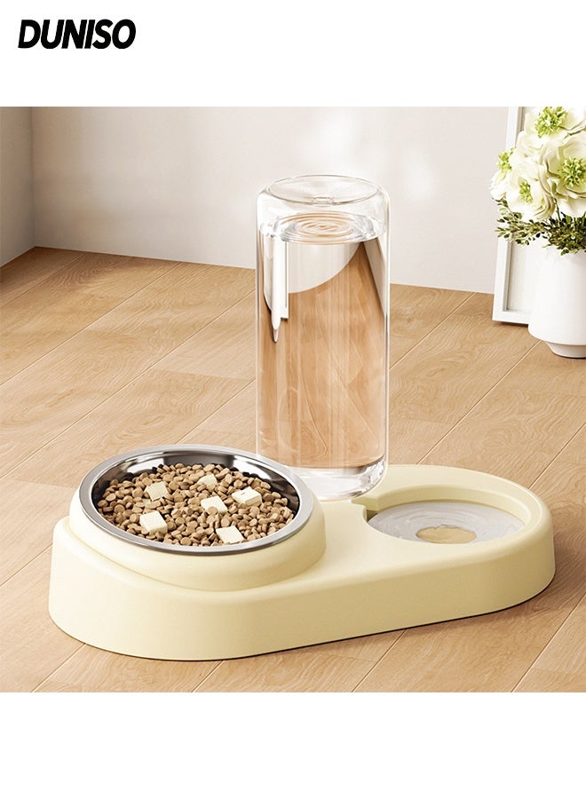 DUNISO 2 in 1 Cat Bowl for Food and Water, Feeder Bowl with 16° Tilt,for Pet,Food Wet and dry separation,Stainless Steel Pet Bowl and Auto Gravity Pet Water Dispenser - Image 1