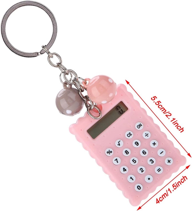 Portable Cute Cookies Key Chain Calculator, Candy Color Pocket Standard Function Calculator 8 Digit Display Keychain Basic Calculation for Travel (Pink) - Image 1