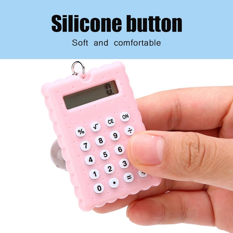 Portable Cute Cookies Key Chain Calculator, Candy Color Pocket Standard Function Calculator 8 Digit Display Keychain Basic Calculation for Travel (Pink) - Image 5