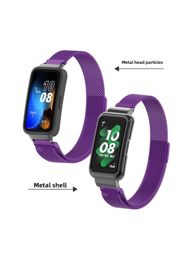 Generic - For HuaweiBracelet 10 Strap For HuaweiBand987 Glory Bracelet Universal Wristband Milanese Strap-Color:6# Milan Purple-Specifications:Applicable To For HuaweiBand 10/9/8 Generation (with Metal Head) - Image 1