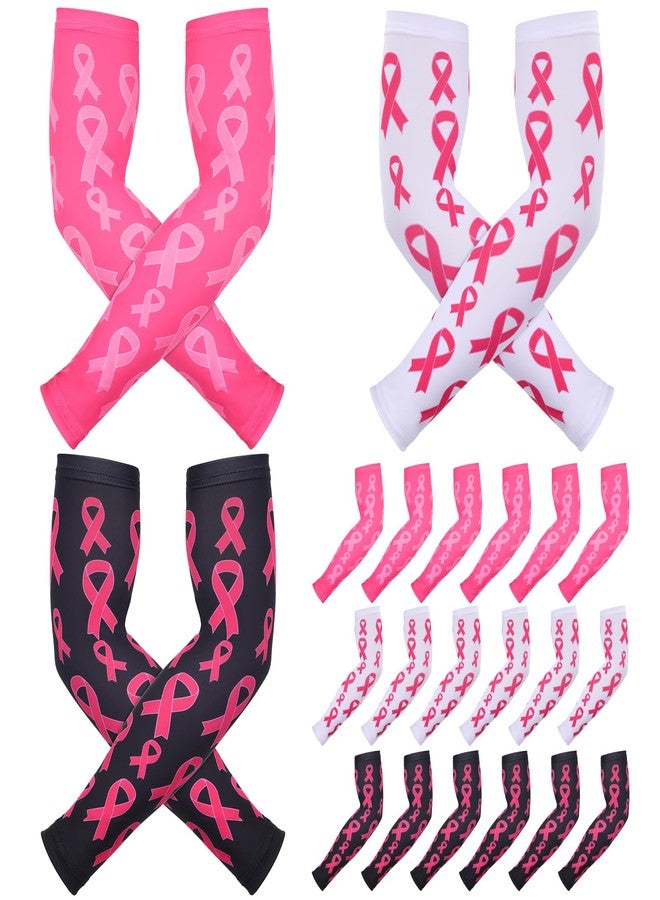 Handepo 12 Pairs Pink Football Arm Sleeves Youth Breast Cancer Awareness Football Arm Sleeves Bulk for Youth Women Men(Medium) - Image 1