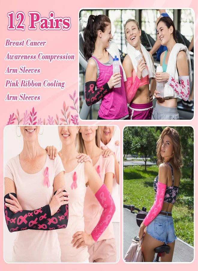 Handepo 12 Pairs Pink Football Arm Sleeves Youth Breast Cancer Awareness Football Arm Sleeves Bulk for Youth Women Men(Medium) - Image 3