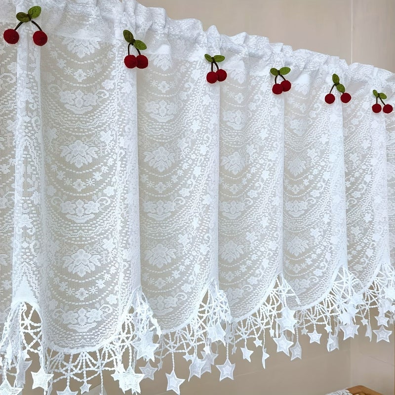 Sheer Floral Embroidered Curtains with Lace 2x6.4ft Rod Pocket - Image 1