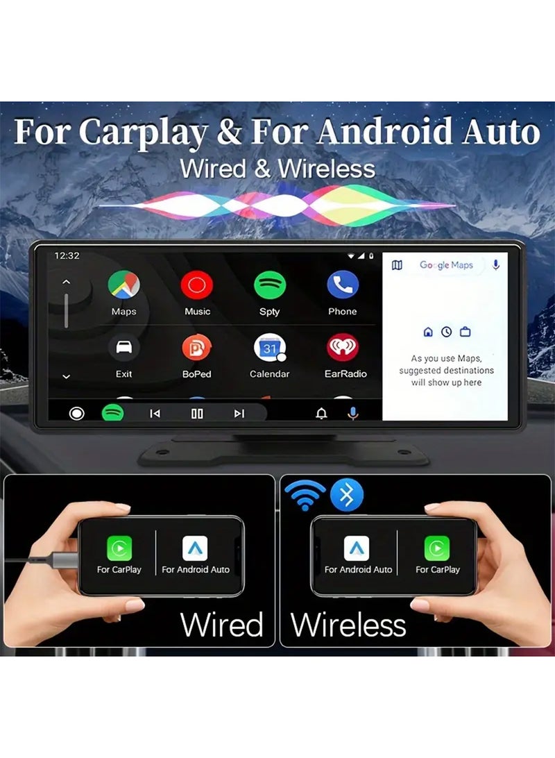 EzzySo Wireless CarPlay with 10.26 Inch Screen, Supports Apple CarPlay and Android Auto, Touch Screen Car MP5 Player Car Audio - WiFi, Bluetooth, FM, Car Portable Console Adapter, Link FM Transmitter AUX Output USB TF - Image 2