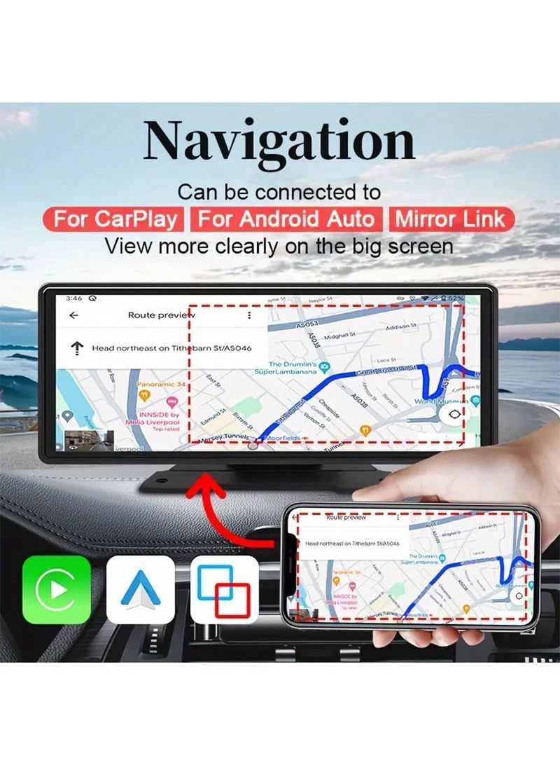 EzzySo Wireless CarPlay with 10.26 Inch Screen, Supports Apple CarPlay and Android Auto, Touch Screen Car MP5 Player Car Audio - WiFi, Bluetooth, FM, Car Portable Console Adapter, Link FM Transmitter AUX Output USB TF - Image 3