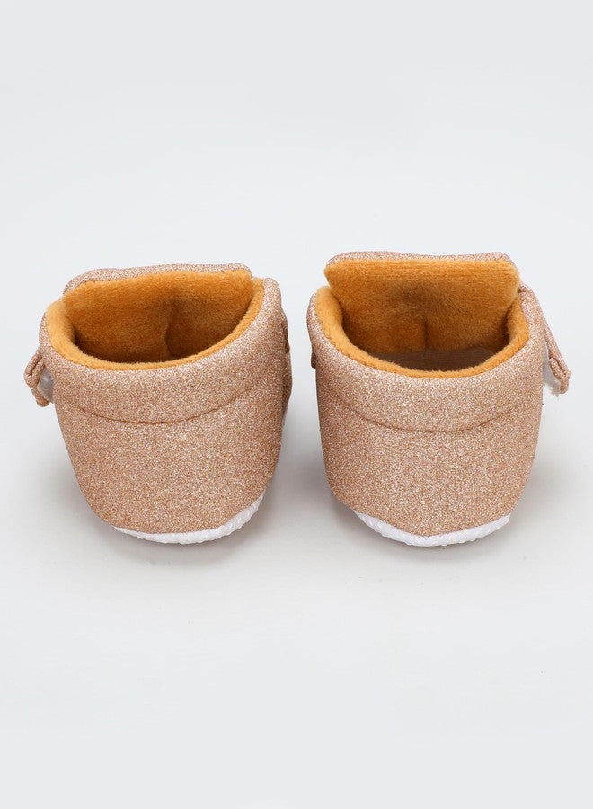 PureSole Baby Girls' Glitter Party Booties | Soft Sole Dress Shoes with Bow | Colorful Pre-Walker Crib Shoes for Special Occasions (6-12 Months) GOLD - Image 4