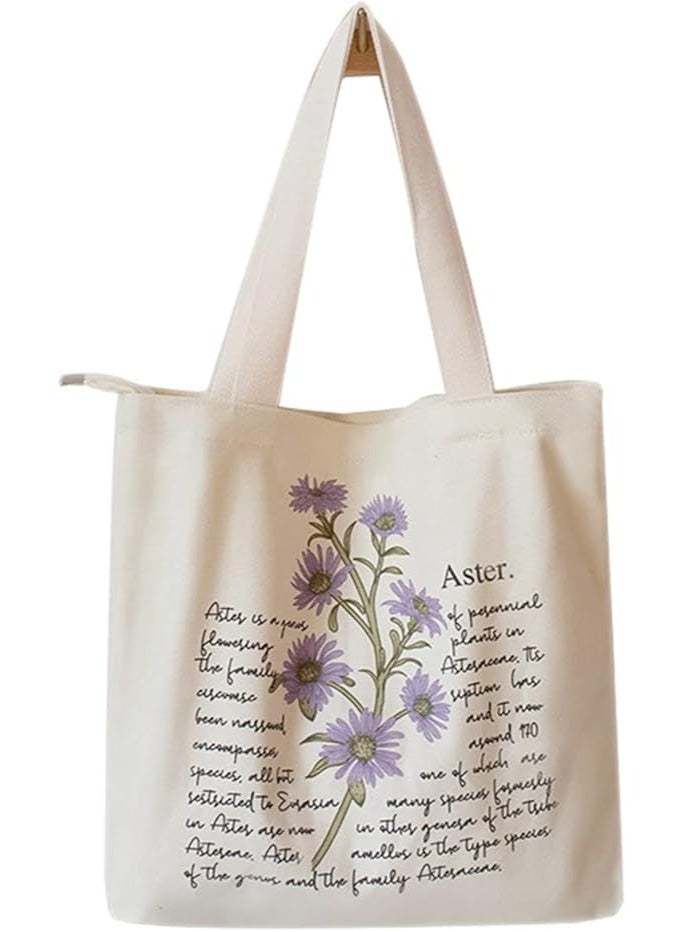 SOLARAE Canvas Tote Bag Strap Reusable Grocery Shopping Cloth Bag Zip Tote Bag Women Eco-Friendly Tote Bag with Handle Washable Fashion Beach Tote Shoulder Bag Women Shopping, School - Image 1