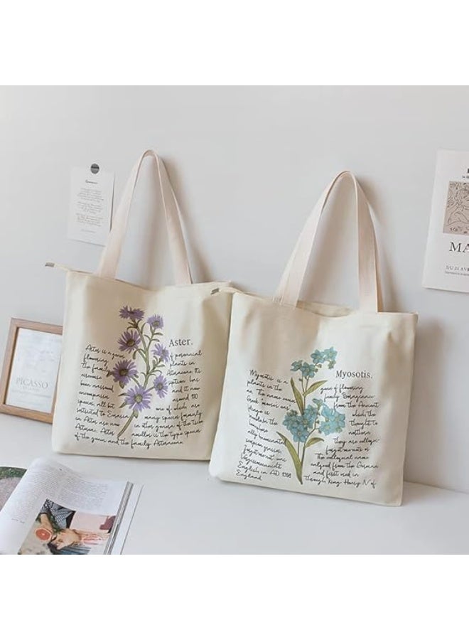 SOLARAE Canvas Tote Bag Strap Reusable Grocery Shopping Cloth Bag Zip Tote Bag Women Eco-Friendly Tote Bag with Handle Washable Fashion Beach Tote Shoulder Bag Women Shopping, School - Image 2