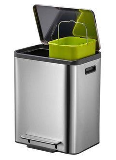 EKO Ecocasa Rectangular Recycling Pedal Trash Can Silver 30 L  - Image 2