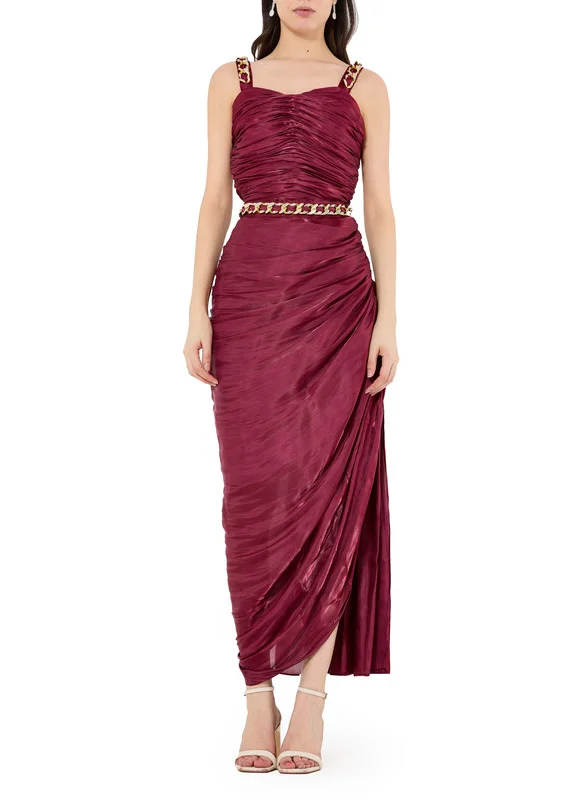 امري Ruched Asymmetrical Silk Sleeveless Bardot Dress With Sweetheart Neckline