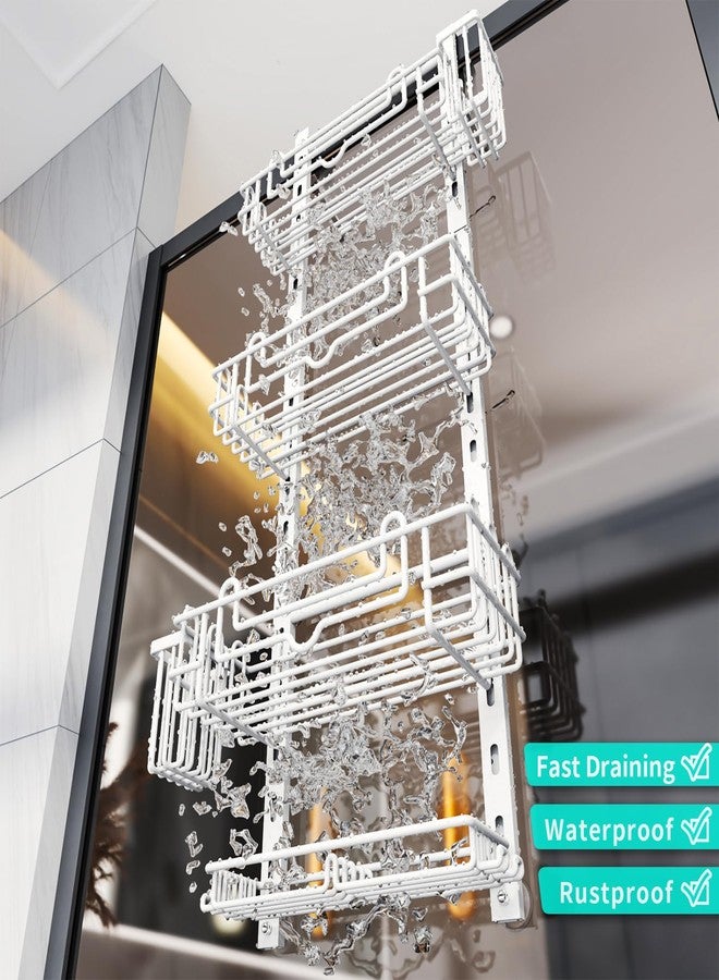 HapiRm 4 Tier Over the Door Shower Caddy, Hanging Shower Caddy with 22 Hooks and 2 Toothbrush Holders, No Drilling Adjustable Hanging Bathroom Organizer - White - Image 5