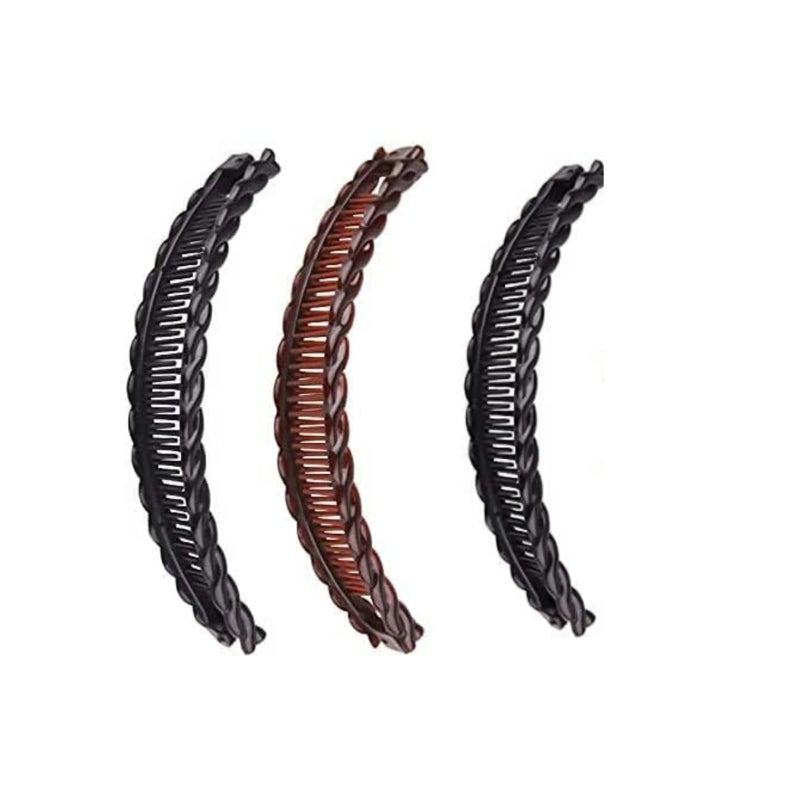 3Pcs Two Black And One Brown Tort Banana Clips Fish Clips Vintage Clincher Combs Tool for Thick Curly Hair Accessories Long Hair Clips Banana Hair Comb Fish Grip Slide Hair Clips Claws Set for Women