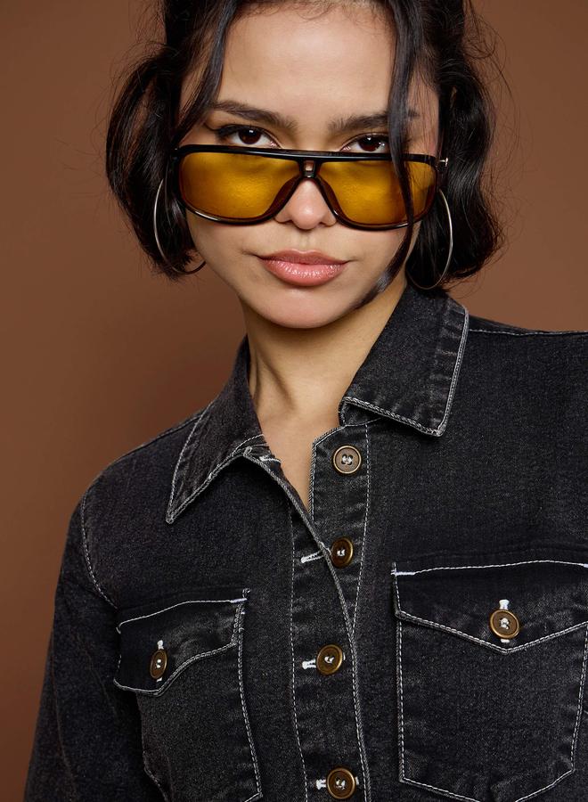 SASSAFRAS Black Washed Denim Jumpsuit with Tie Belt - Image 4