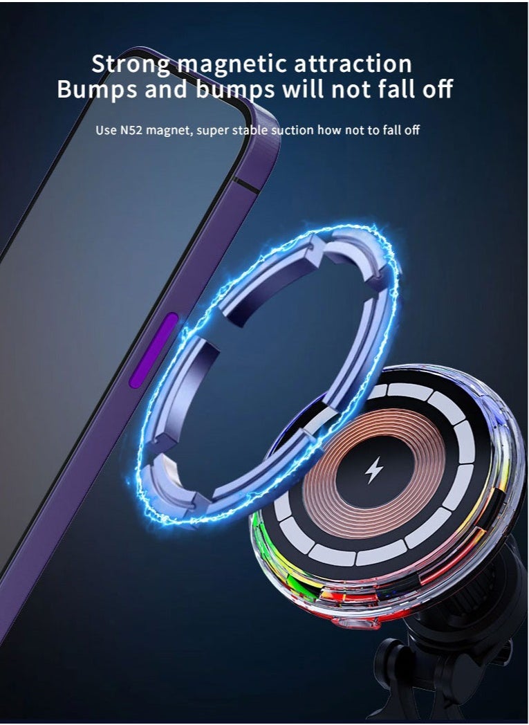 GULFLINK LED Light Ring 15W Fast Wireless Charging Car Charger For Magnetic Wireless Car Phone Holder  - Image 5