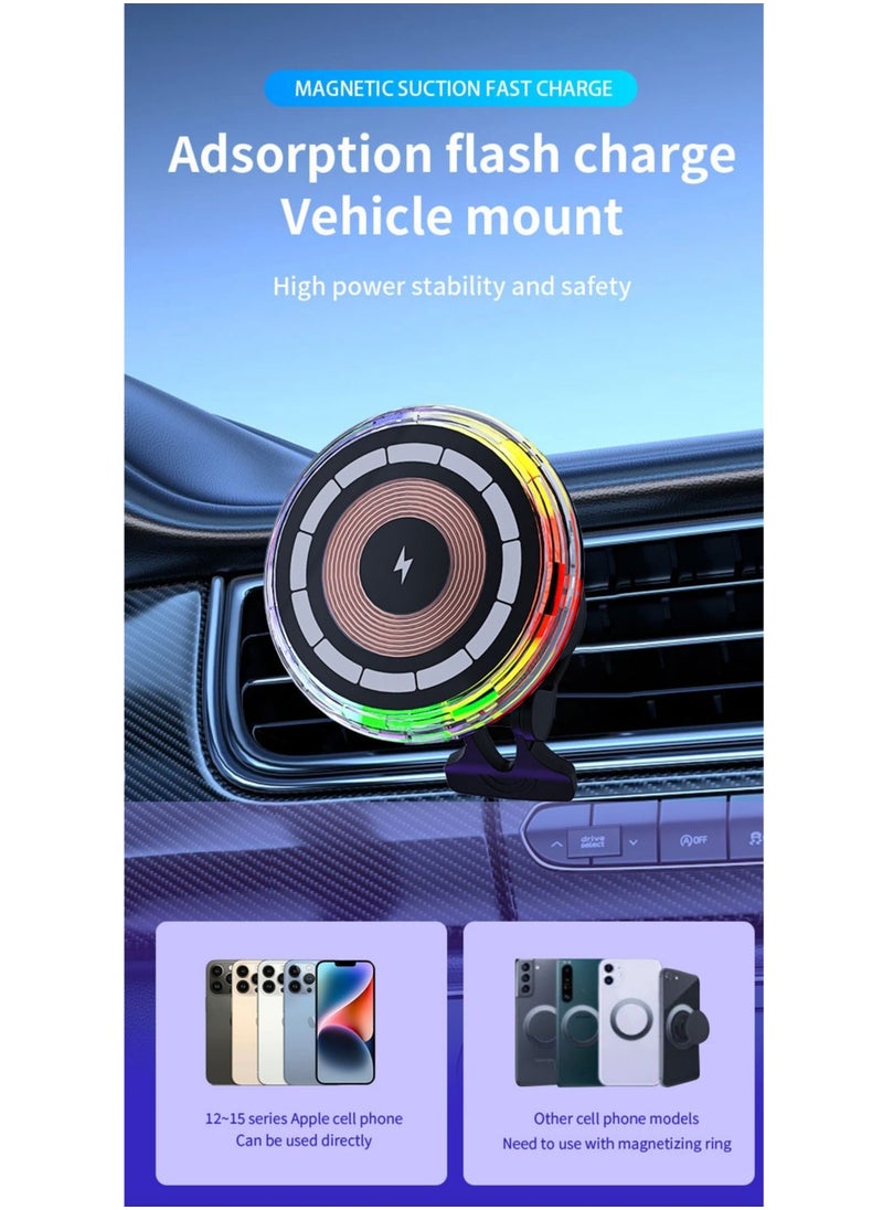 GULFLINK LED Light Ring 15W Fast Wireless Charging Car Charger For Magnetic Wireless Car Phone Holder  - Image 4