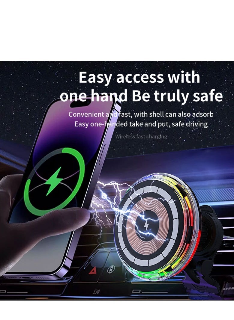 GULFLINK LED Light Ring 15W Fast Wireless Charging Car Charger For Magnetic Wireless Car Phone Holder  - Image 2