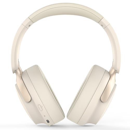 RORSOU B8 Bluetooth Headphones Over Ear, 6 EQ Music Modes and 50H Playtime Deep Bass Wireless Headphones with Mic, Lightweight Folding HiFi Stereo Headset for iPad/Travel/Tablet/PC/Home Beige White - Image 2