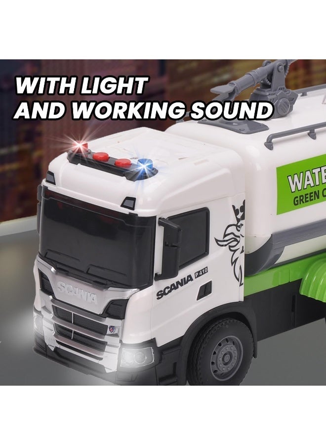 The Toys Home Licensed Scania Water Tanker Truck Toy for Kids – 10 Inch Friction Powered Push & Go Vehicle with Lights, Sound & Real Water Spray | 1:64 Scale Construction Truck Toy for Boys Ages 3+ - Image 3