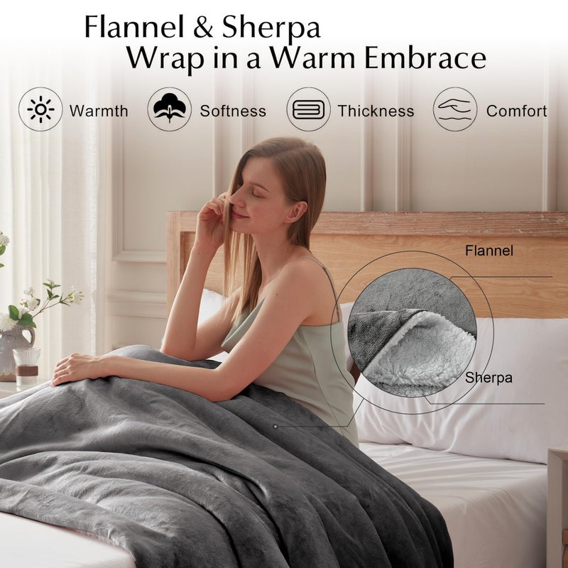 SNUGSUN Electric Heated Blanket King Size with Dual Control, Soft and Cozy Thickened Flannel and Sherpa Electric Blanket for Bed, 6 Heating Levels & 10 Hours Auto-Off, 100"x90" London Grey - Image 2