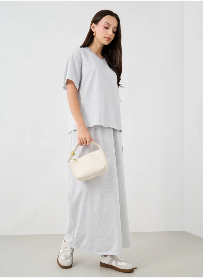 Take Two Take Two Graphic Print Round Neck T-Shirt and Maxi Skirt Co-Ords