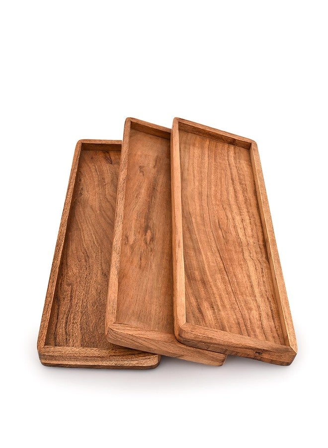 Mahasu Platter Acacia Wood Serving Platter with Raised Edge -Set of 3 for Home Decor, Food, Vegetables, Fruit, Charcuterie (Set of 3) (14" X 6" X 0.75") - Image 1