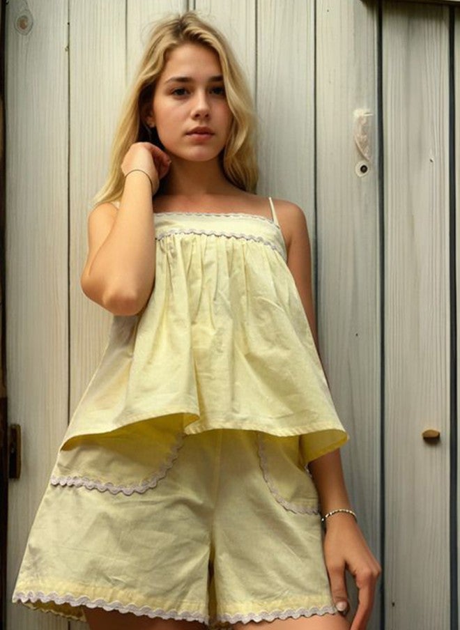 Athena طقم قميص بيلوم مزين باللون الأصفر وشورتات للفتيات - Image 2