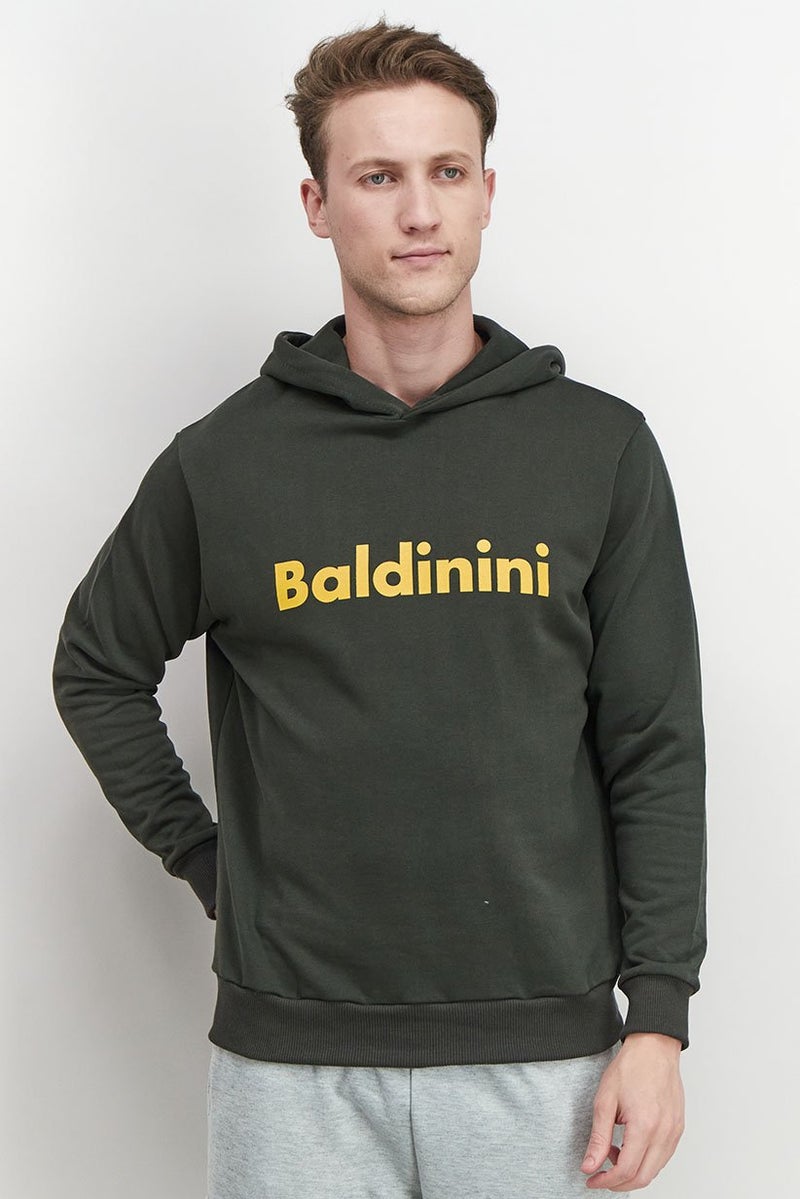 Baldinini Men Brand Logo Long Sleeves Hoodie, Olive - Image 1