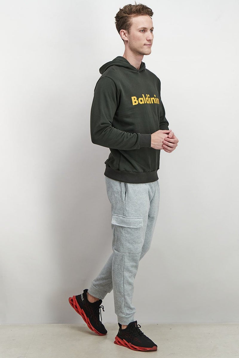 Baldinini Men Brand Logo Long Sleeves Hoodie, Olive - Image 2
