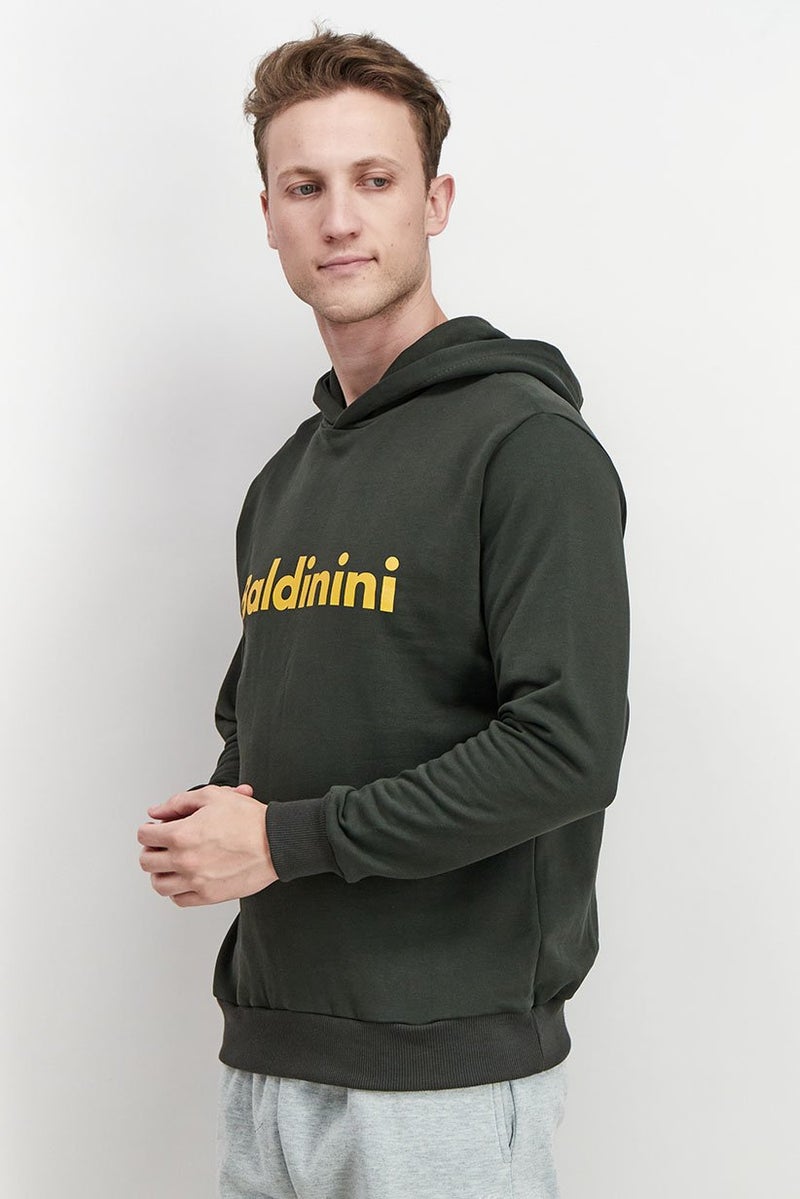 Baldinini Men Brand Logo Long Sleeves Hoodie, Olive - Image 4