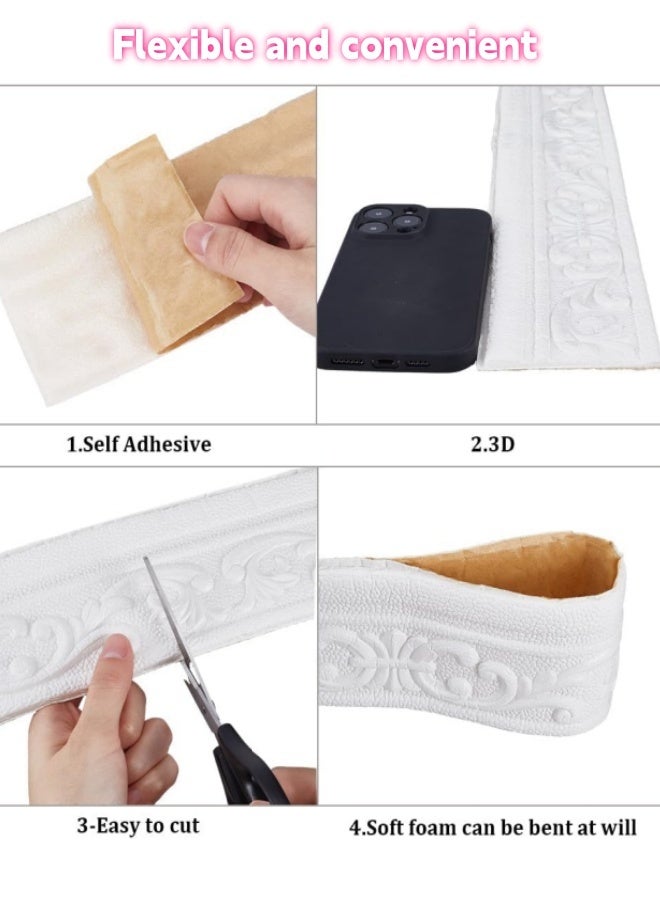 Peel and Stick 3D Foam Wall Trim, White Self-Adhesive Decorative Wallpaper Border, Flexible Baseboard Edging for Mirror, Wall, Hotel DIY Decor, 91 x 3.2 Inch - Image 5