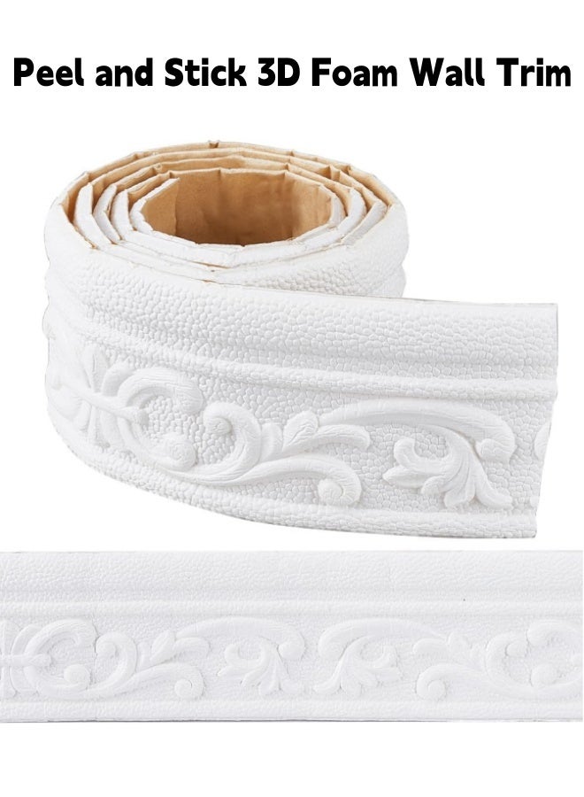 Peel and Stick 3D Foam Wall Trim, White Self-Adhesive Decorative Wallpaper Border, Flexible Baseboard Edging for Mirror, Wall, Hotel DIY Decor, 91 x 3.2 Inch - Image 1